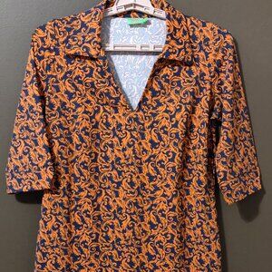 Katherine Way Navy Orange 3/4 sleeve dress SIZE MEDIUM